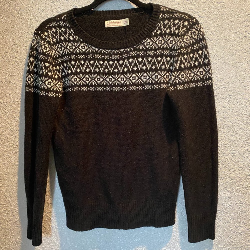 *3/$30* Women's Faded Glory Size S Black Fair Isle Winter Sweater